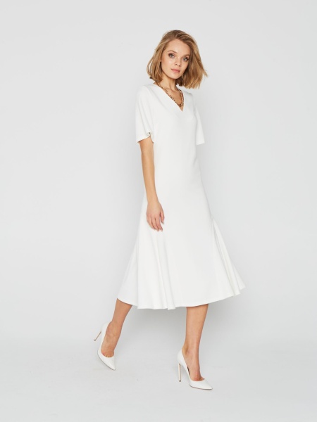 White dress with ruffles and short sleeves - INGRID